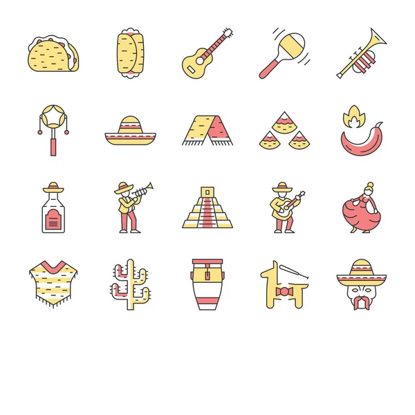 Set di icone di colore della cultura messicana — Vettoriale Stock