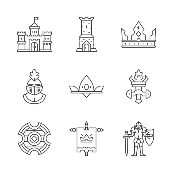 Juego de iconos lineales medievales — Vector de stock