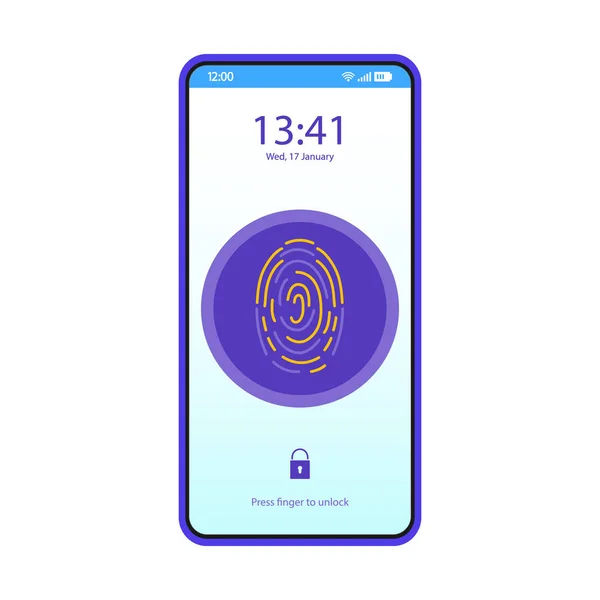 Fingerprint recognition lock app smartphone interface vector template — Stock Vector