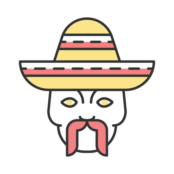 Cabeza Con Bigote Sombrero Icono Color Macho Hombre Mexicano Tradicional — Vector de stock