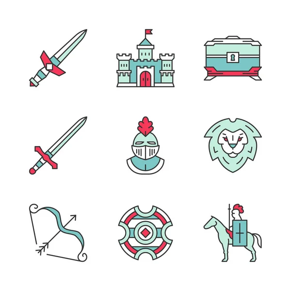 Conjunto de ícones de cores medievais — Vetor de Stock