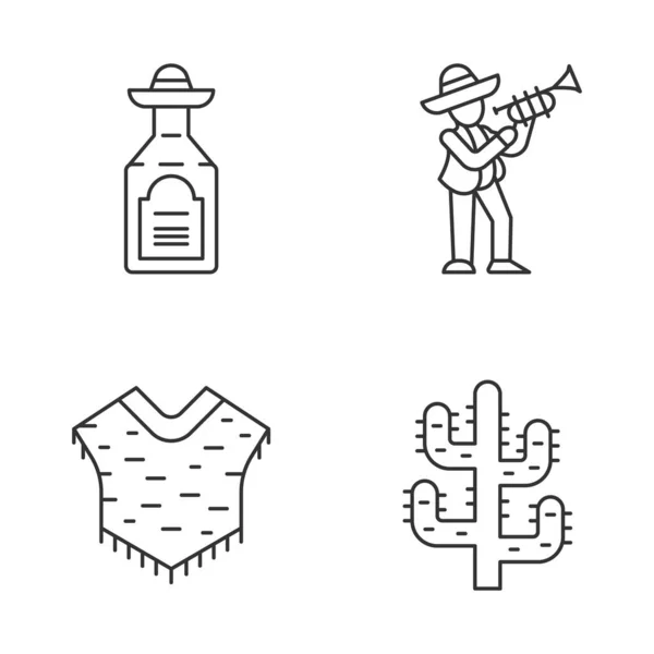 Conjunto de iconos lineales de cultura mexicana — Vector de stock