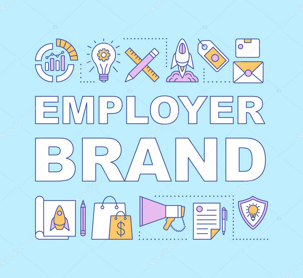 Employer brand word concepts banner. Employee value proposition. Company reputation. Recruiting process. Presentation, website. Isolated lettering typography idea, icons. Vector outline illustration
