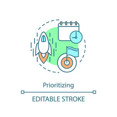 Kavramı simge hakkımı. Birincil hedefi. Hedef hareket. Hedef başarı. İş en iyi duruma getirme ve ivme fikir ince hat illüstrasyon. İzole anahat çizim vektör. Düzenlenebilir kontur
