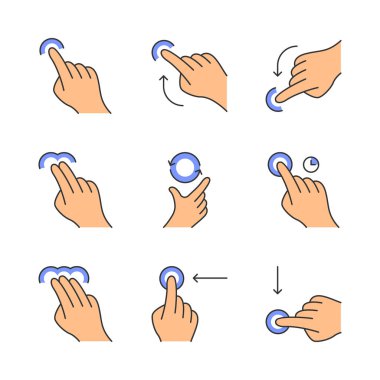 Dokunmatik jestleri renk Icons set