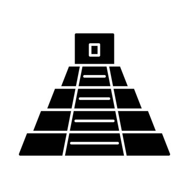 Meksika piramit glif simgesi. Teotihuacan. Maya piramit. Üst katta. Siluet simge. Negatif alan. İzole vektör çizim