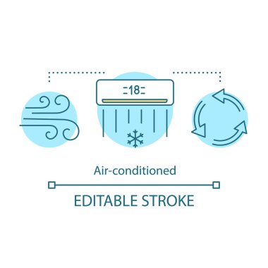 Klimalı kavramı simge. Soğutma sistemi. Havalandırma. Klima, soğuk. Otel başlıca fikir ince hat illüstrasyon. İzole anahat çizim vektör. Düzenlenebilir kontur
