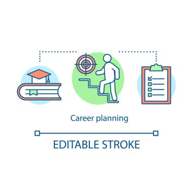 Kariyer planlama süreci kavramı simge. Profesyonel büyüme fikir ince hat illüstrasyon. Öz değerlendirme. Hedef başarı. Eğitim programı. İzole anahat çizim vektör. Düzenlenebilir kontur