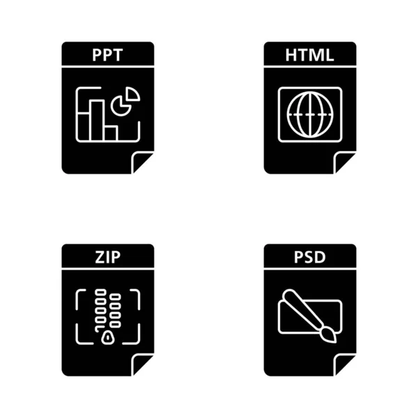 Set icone glifo formato file — Vettoriale Stock