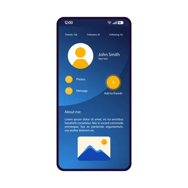 Szociális Média App Okostelefon Felület Vektor Sablon Mobil Kék Design — Stock Vector