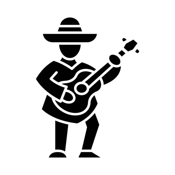 Mexican with guitar glyph icon — Stock Vector