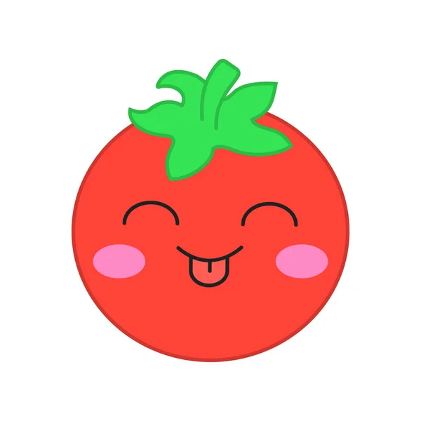 Tomat Lucu Kawaii Vektor Karakter Sayuran Bahagia Dengan Wajah Tersenyum - Stok Vektor