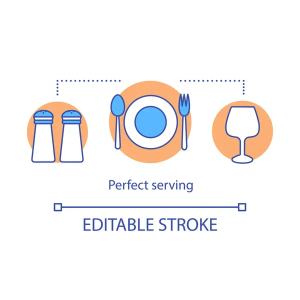 完璧な料理コンセプト アイコン 外食産業 ドリンク スパイス テーブルの上のカトラリー レストラン サービス考え細い線図 ベクトル分離外形図します 編集可能なストローク — ストックベクタ