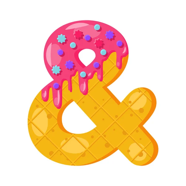 Donut Cartone Animato Ampersand Simbolo Vettoriale Illustrazione Stile Carattere Biscotto — Vettoriale Stock