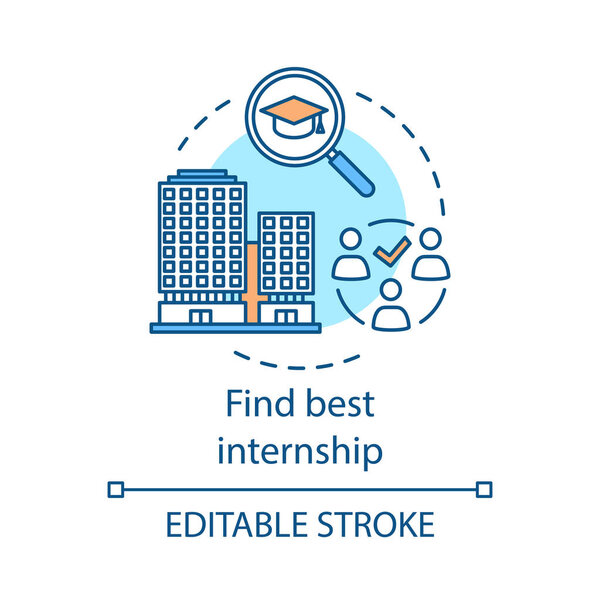 Find best internship concept icon. Student practice idea thin illustration. Employment agency. Career planning. Work searching. Education, coaching. Vector isolated outline drawing. Editable stroke