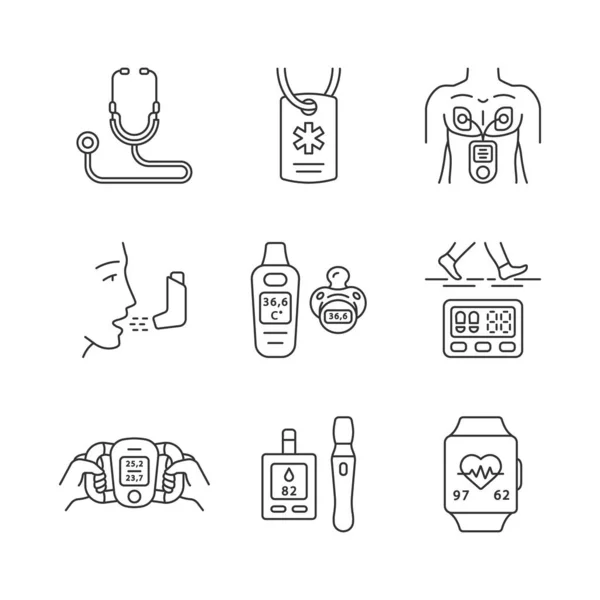 Set di icone lineari per dispositivi medici — Vettoriale Stock