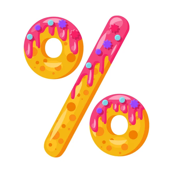 Donut Cartoon Percent Symbol Vector Illustration Biscuit Font Style Glazed — Stock Vector