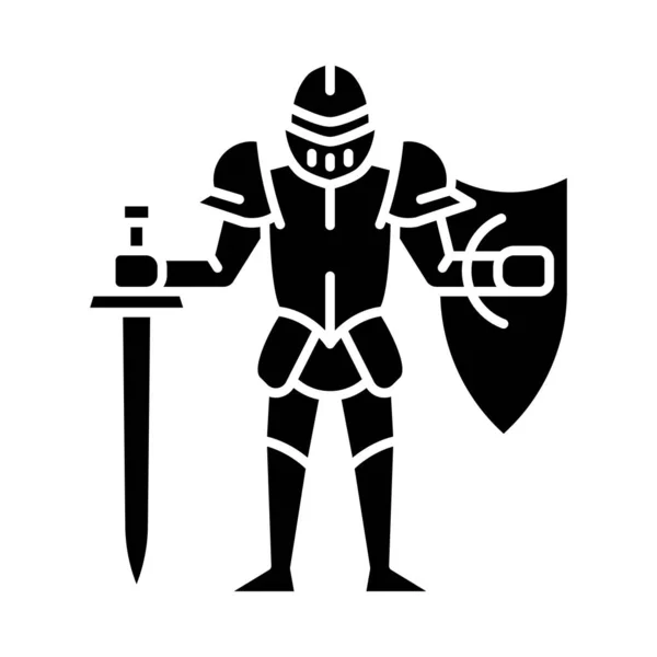 中世纪骑士与盾牌和剑字形图标 — 图库矢量图片