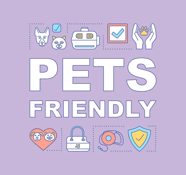 Pets Friendly Hotel Word Concept Banner Bienestar Animal Cuidado Mascotas — Vector de stock
