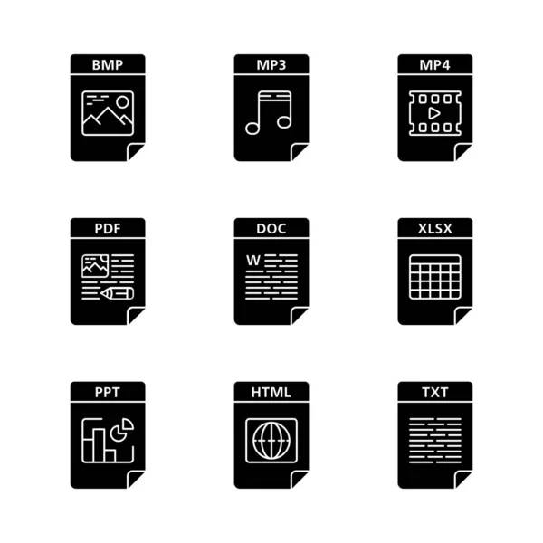 Conjunto de iconos de formato de archivo glifo — Archivo Imágenes Vectoriales