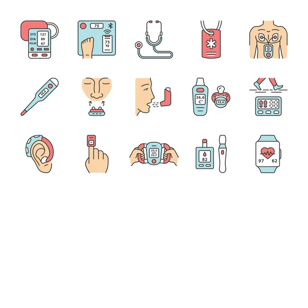 Dispositivos médicos iconos de color conjunto — Vector de stock