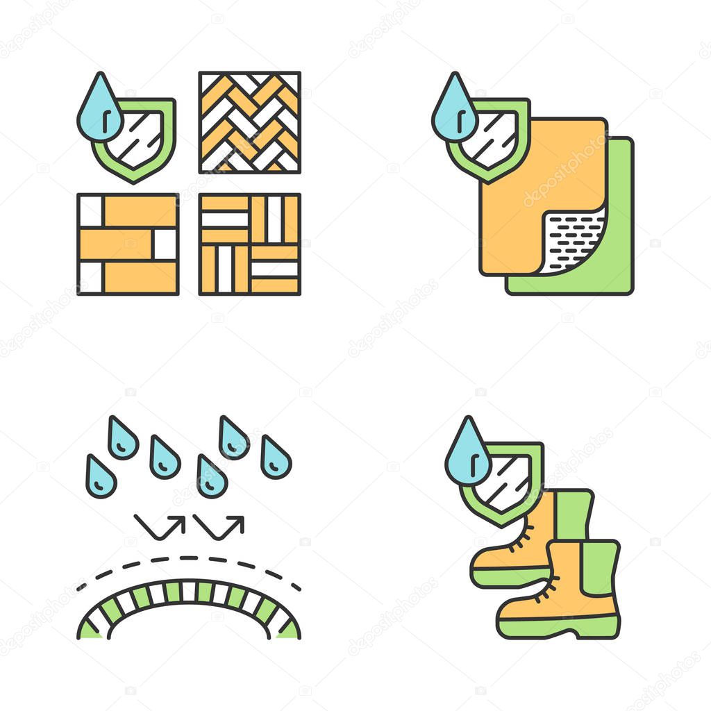 Waterproofing color icons set