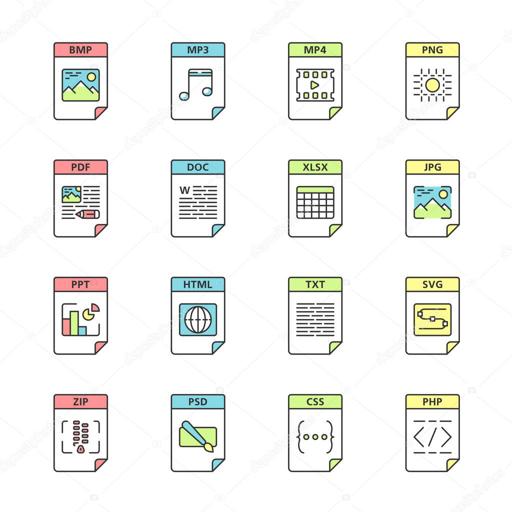 Files format color icons set