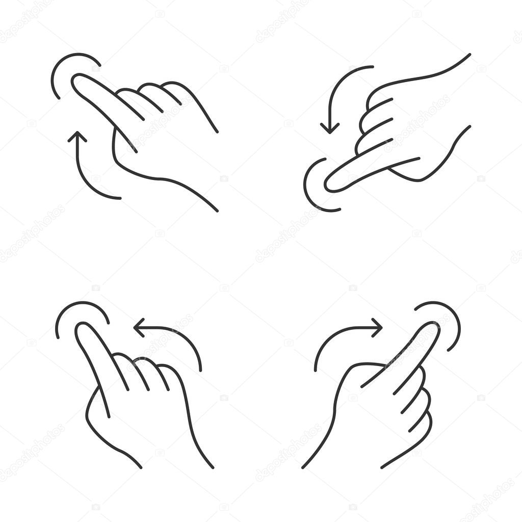 Touchscreen gestures linear icons set