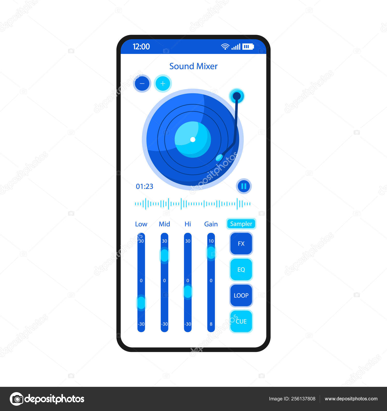 Sound Mixer App Smartphone Interface Vector Template Mobile Page Black