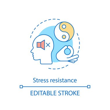 Stres direnci kavramı simgesi. Tefekkür. Mindfulness. Sakin ve huzur. Pozitif düşünme. Meditasyon fikir ince çizgi illüstrasyon. Vektör izole anahat çizimi. Düzenlenebilir kontur