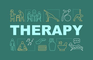 Fizyoterapi kelime kavramları Banner. Rehabilitasyon Kliniği. Sağlık. Sunum, Web sitesi. Doğrusal simgeler ile yalıtılmış yazı tipografi fikir. Fizyoterapist. Vektör anahat çizim