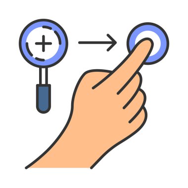 Yatay hareket renk simgesini yakınlaştırma. Dokunmatik ekran. İnsan eli ve parmakları. Dokunun, işaret, tıklayın. Duyusal cihazları kullanarak. İzole vektör illüstrasyon