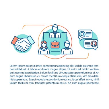 Marka ajansı makale sayfası vektör şablonu. Ortak marka. Marka yönetimi, pazarlama. Broşür, doğrusal simgeler ile Dergi tasarım elemanı. Baskı tasarımı. Metin alanı ile konsept illüstrasyonları