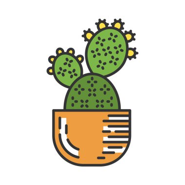 Pot renk simgesinde Prickly armut kaktüs. Opuntia. Ev kürek kaktüs. Meksika doğa tesisi. Egzotik Flora. İzole vektör illüstrasyon