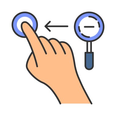 Yatay hareket renk simgesini yakınlaştırın. Dokunmatik ekran. İnsan eli ve parmakları. Dokunun, işaret, tıklayın. Duyusal cihazları kullanarak. İzole vektör illüstrasyon