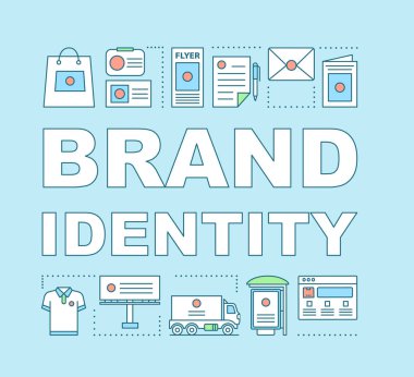 Marka kimliği kelime kavramları Banner. Şablonlar, pazarlama malzemeleri için standartlar. Logo oluşturma. Sunum, Web sitesi. İzole yazı tipografi fikir, doğrusal simgeler. Vektör anahat çizim