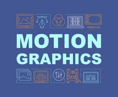 Hareket grafik kelime kavramlar Banner. Görsel efektler. Animasyon. Video düzenleme hizmetleri. Sunum, Web sitesi. Doğrusal simgeler ile yalıtılmış yazı tipografi fikir. Vektör anahat çizim