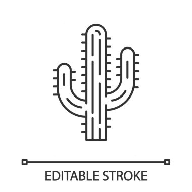 Saguaro kaktüs doğrusal simgesi. Arizona Devlet yaban çiçeği. Meksikalı tekila kaktüs. Amerikan tropikal bitki. İnce çizgi çizimi. Kontur sembolü. Vektör izole anahat çizimi. Düzenlenebilir kontur