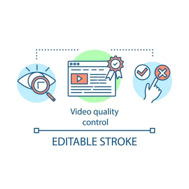 Video kalite kontrol kavramı simgesi. Film sonrası üretim fikir ince çizgi illüstrasyon. Video kalite güvencesi. Medya teslim indeksi. Film derecelendirmesi. Vektör izole anahat çizimi. Düzenlenebilir kontur