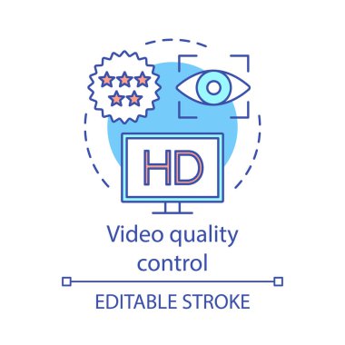 Video kalite kontrol kavramı simgesi. Film sonrası üretim fikir ince çizgi illüstrasyon. Sinematografi. Video kalite güvencesi. Medya teslim indeksi. Vektör izole anahat çizimi. Düzenlenebilir kontur
