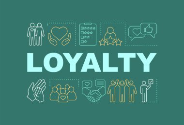 Sadakat kelime kavramları Banner. Glory, popülerlik. Lider -lik. Sosyal ilişki. Sunum, Web sitesi. İzole yazı tipografi fikir, doğrusal simgeler. Ünlü biri. Vektör anahat çizim
