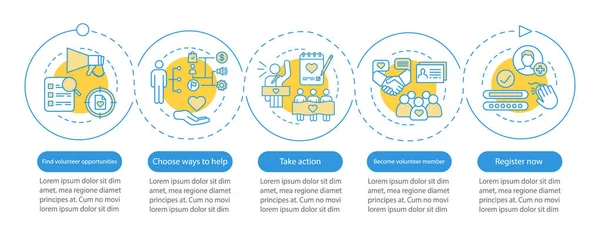 Modelo Infográfico Vetorial Voluntariado Ajuda Humanitária Programa Voluntariado Design Apresentação —  Vetores de Stock