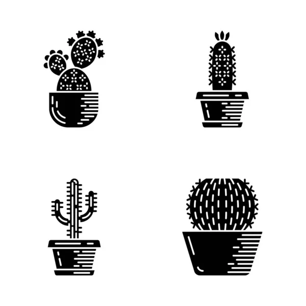 Cactus Maison Pot Icônes Glyphe Ensemble Succulents Collection Cactus Poire — Image vectorielle