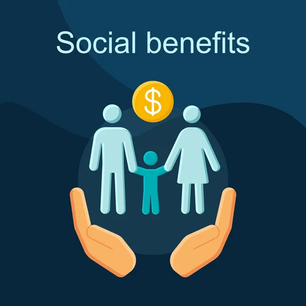 Szociális Juttatások Lapos Koncepció Vektor Ikon Alacsony Jövedelmű Pénzügyi Támogatás — Stock Vector