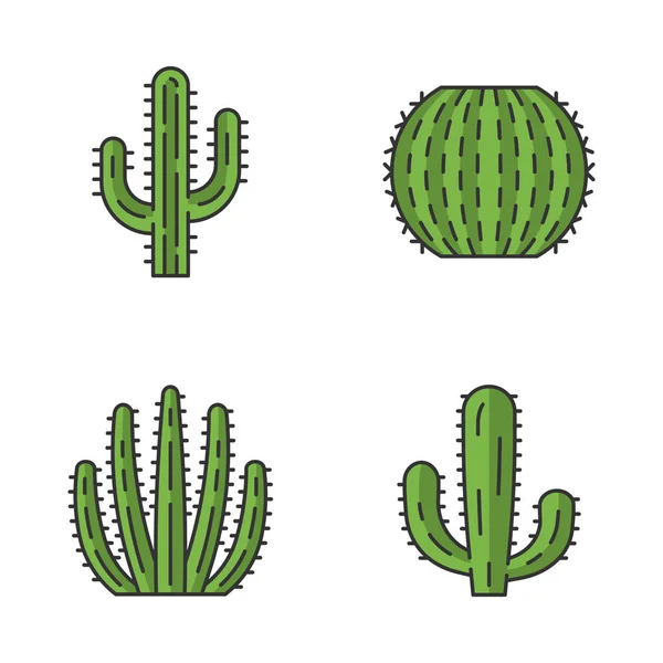 Vahşi Kaktüs Renk Simgeleri Ayarlayın Sulu Meyveler Cacti Koleksiyonu Saguaro — Stok Vektör