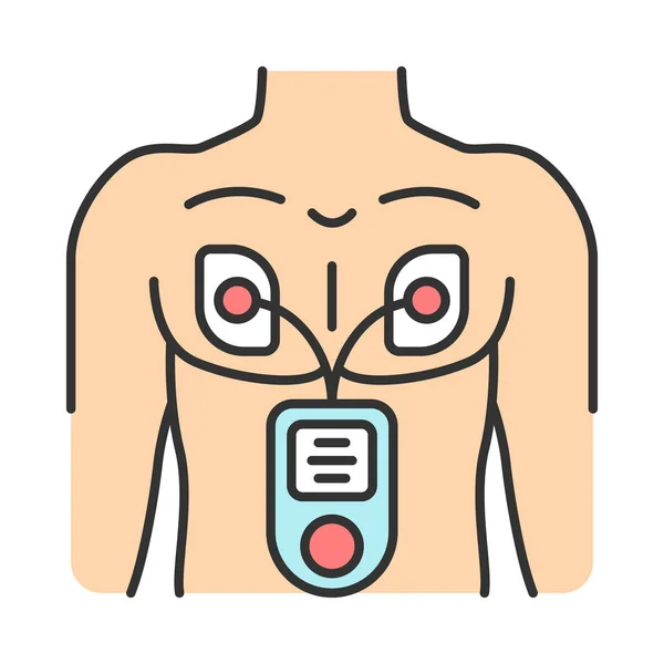 電気筋肉刺激物の色のアイコン 胸の筋肉の成長装置 Myostimulation Ems 経皮的電気神経刺激理学療法 孤立ベクトルイラストレーション — ストックベクタ