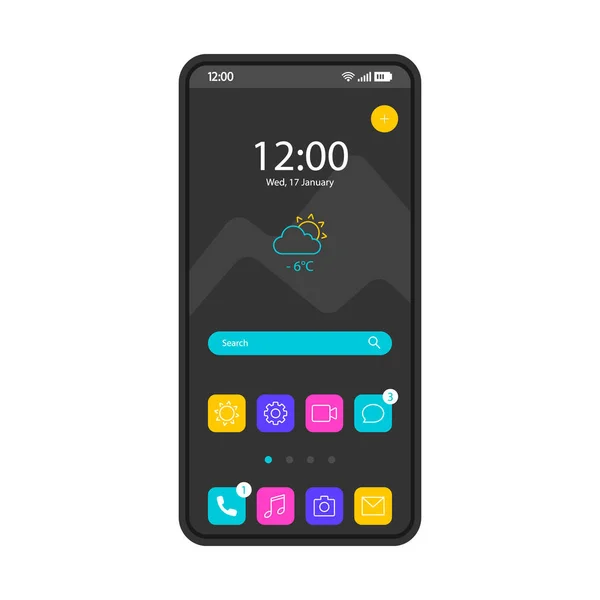 Home Scherm Smartphone Interface Vector Sjabloon Mobiel Besturingssysteem Pagina Zwart — Stockvector