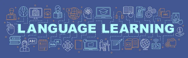 Lenguaje Aprendizaje Palabra Concepto Banner Gramática Habilidades Para Hablar Escuela — Vector de stock