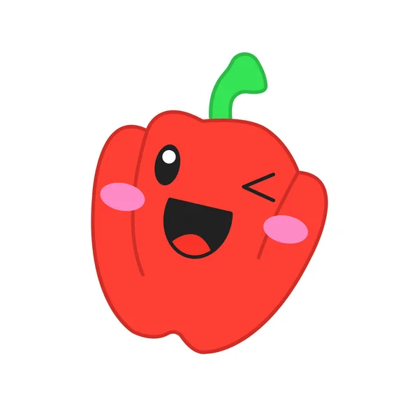 Bell Pepper Cute Kawaii Wektor Charakter Happy Mrugając Warzyw Uśmiechniętą — Wektor stockowy