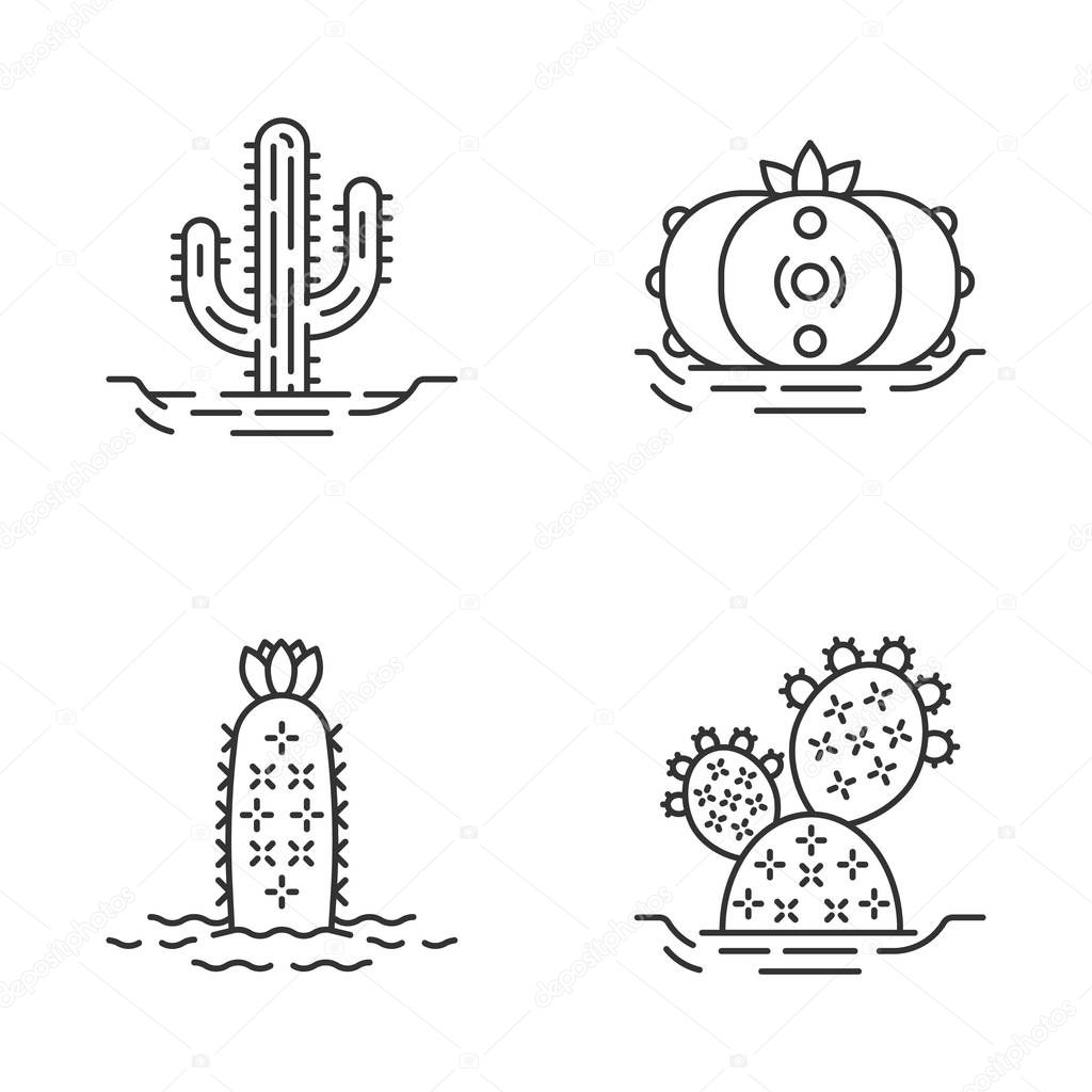Wild Cactuses In Ground Linear Icons Set Spiny Plant Green Succulents Saguaro Prickly Pear Peyote Hedgehog Cactus Thin Line Contour Symbols Isolated Vector Outline Icons Editable Stroke Premium Vector In Adobe